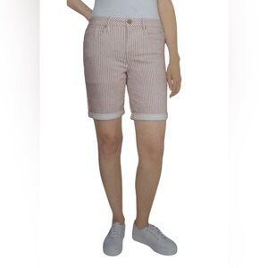 Seven7 Tan/Mauve Striped Women's 9” Sunset Bermudas. NEW. Size 14 Stretch